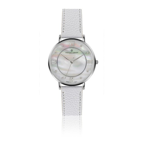 Dámské hodinky s bílým páskem z pravé kůže Frederic Graff Silver Liskamm Lychee