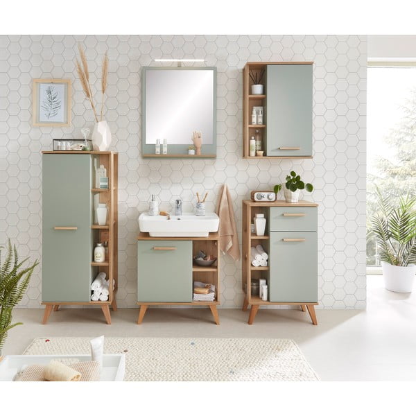 Roheline rippuv vannitoakapp tammepuust 51x75 cm Set 963 - Pelipal-image-1