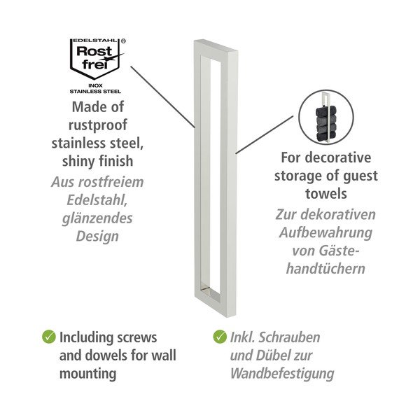 Seinale paigaldatav roostevabast terasest rätikuhoidja Reitani - Wenko-image-3