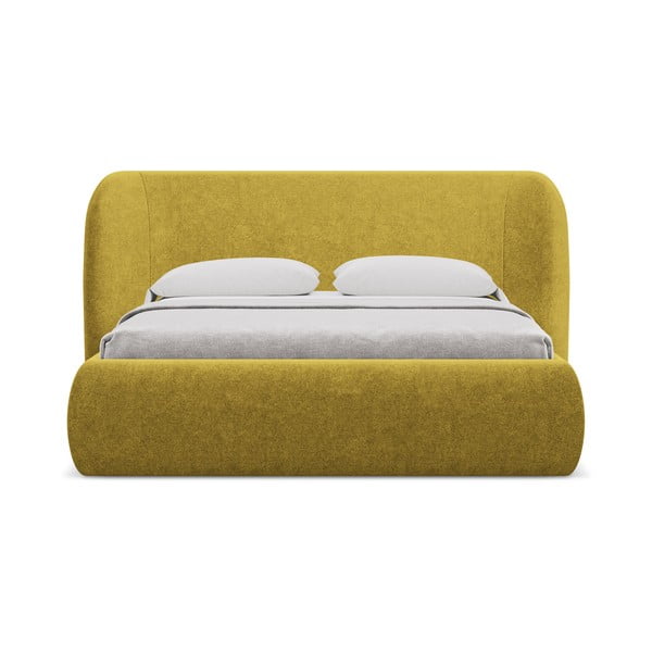 Sinepivärvi polsterdatud kaheinimesevoodi koos voodipõhja ja panipaigaga 180x200cm Hauke - Makamii-image-3