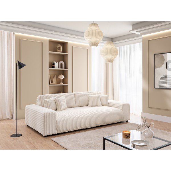 Kreemjas kordvelvetist diivanvoodi/panipaigaga 260 cm Justin - Ropez-image-1