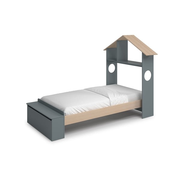 Majakujuline hallikasroheline männispoonist lastevoodi koos panipaiga ja voodipõhjaga 90x190 cm Odessa - Marckeric-image-2