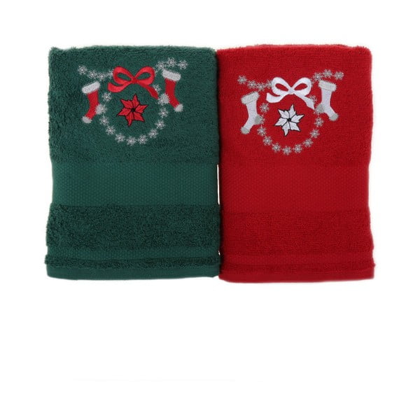 Sada 2 ručníků Corap Red&Green, 50 x 100 cm