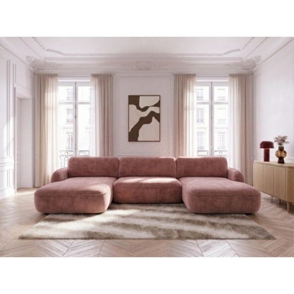 Roosa sametdiivanvoodi/nurgadiivan panipaigaga (U-kujuline) Celeste - Bobochic Paris-image-1