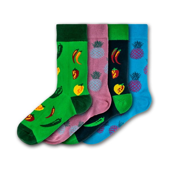 Sada 4 párů barevných ponožek Funky Steps Exotic Fruits, velikost 35 - 39 a 41 - 45