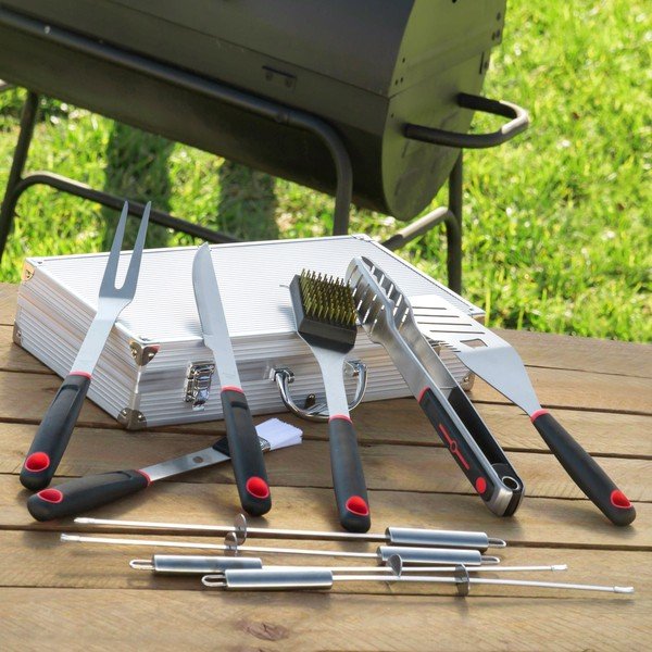11-osaline roostevabast terasest grillimisriistade komplekt Professional Barbecue karbis - InnovaGoods