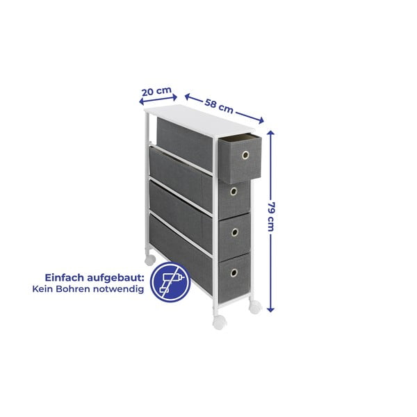 Valge-hall ratastega riiul 20x79 cm - Maximex-image-2