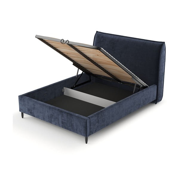 Tumesinine polsterdatud kaheinimesevoodi koos voodipõhja ja panipaigaga 160x200cm Shell - Maison de Rêve-image-4