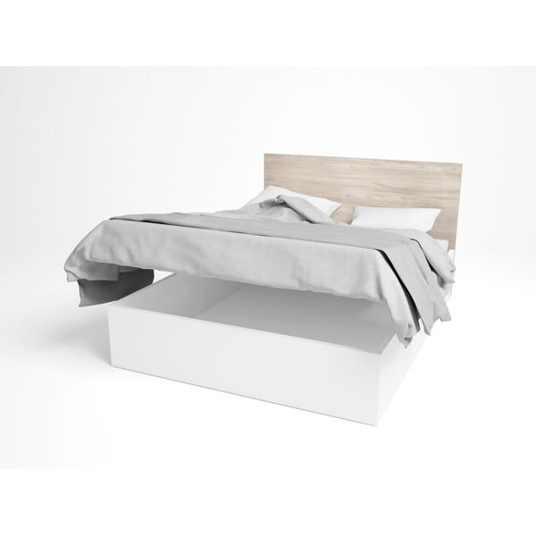 Valge/füüsiline tammepuust kaheinimesevoodi koos panipaigaga 140x190 cm Sahara - Marckeric-image-3