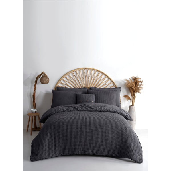 Antratsiitne Renforcé puuvillast pikendatud voodipesu kaheinimesevoodile 240x220 cm Waffle Striped - Mila Home Luxury