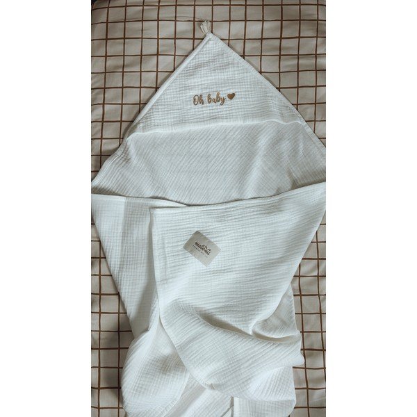 Valge musliinist kapuutsiga beebirätik 85x85 cm Muslin - Malomi Kids-image-3