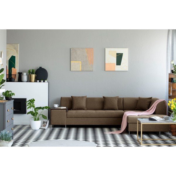 Světle hnědá rohová rozkládací pohovka s nohami ve stříbrné barvě Cosmopolitan Design Orlando, pravý roh-image-1