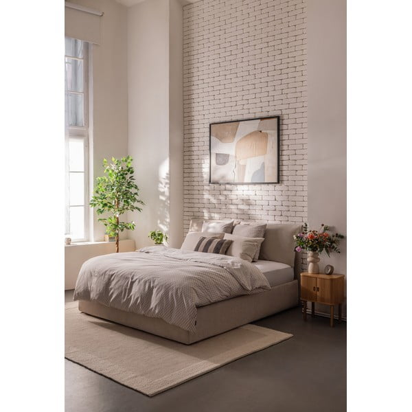 Beež polsterdatud kaheinimesevoodi koos madratsi, voodipõhja ja panipaigaga 160x200 cm Thessa Pillow - Bonami Selection-image-1