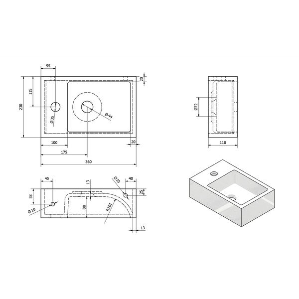 Valatud marmorist valge väike valamu, vasakpoolne Alabama - Sapho-image-3
