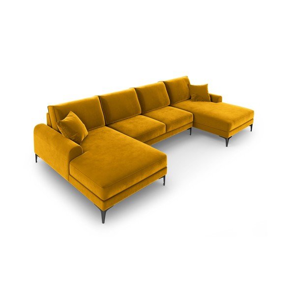Kollane sametist U-kujuline diivan Madara - Mazzini Sofas-image-4