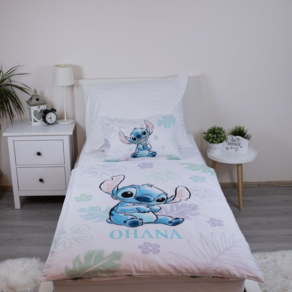 Valge puuvillane laste voodipesu 100x135 cm Lilo and Stitch "Ohana White" - Jerry Fabrics-image-1