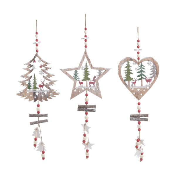Sada 3 vánočních dřevěných závěsných dekorací InArt Naomi