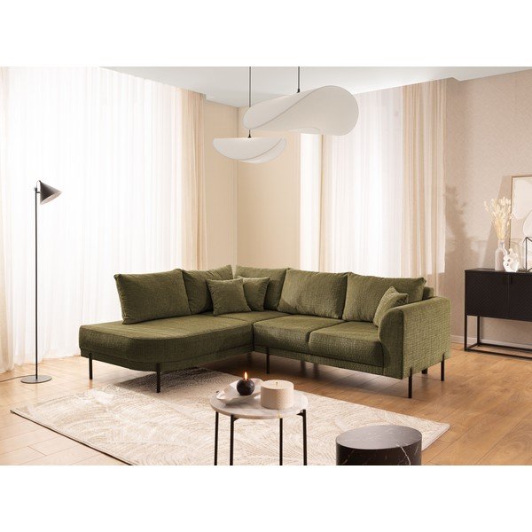 Roheline šenillist nurgadiivan (vasak nurk/L-kujuline) Mauris - Ropez-image-1