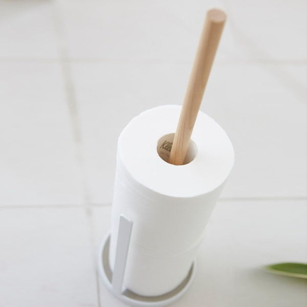 Valge tualettpaberi rullihoidja pöögipuust detailidega Tosca - YAMAZAKI-image-2