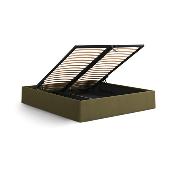 Roheline polsterdatud kaheinimesevoodi panipaigaga/ilma peatsita, koos raamiga 180x200 cm Susan – Micadoni-image-3