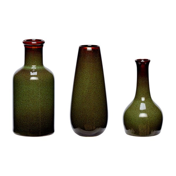 Sada 3 zelených keramických váz Hübsch Frej