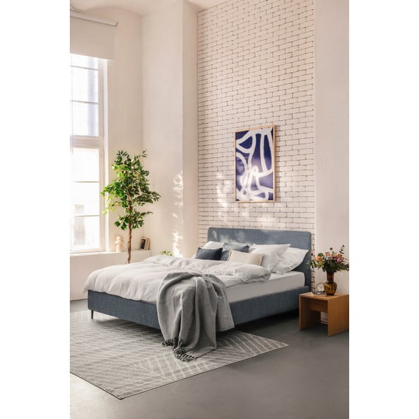 Sinine polsterdatud kaheinimesevoodi koos madratsi ja voodipõhjaga 160x200 cm Noira Slim - Bonami Selection-image-1