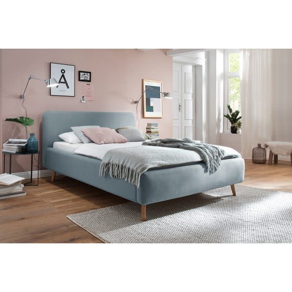 Sinine/hall polsterdatud üheinimesevoodi ilma voodipõhjata 120x200 cm Mattis – Meise Möbel-image-1