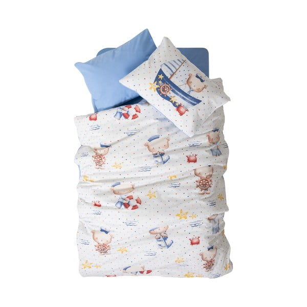 Valge-sinine Renforcé puuvillast 4-osaline laste voodipesu komplekt 100x150 cm Seaman - Mijolnir