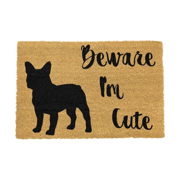 Looduslik kookosmatt Cute French, 40 x 60 cm Beware I'm Cute French Bulldog - Artsy Doormats