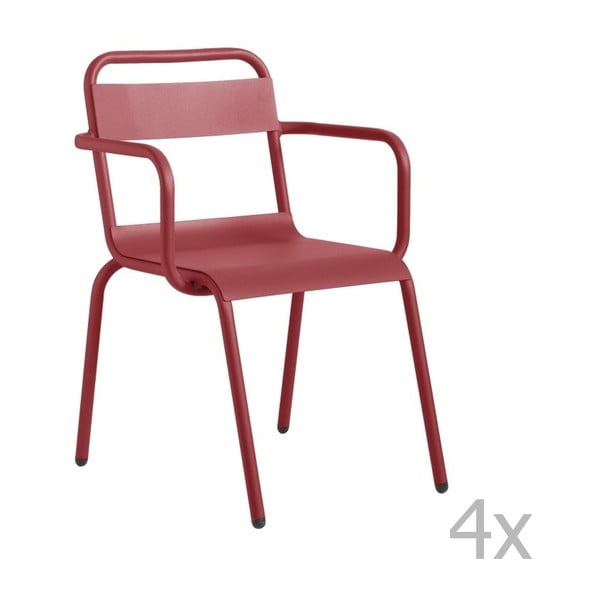 Sada 4 tmavě červených zahradních židlí s područkami Isimar Biarritz