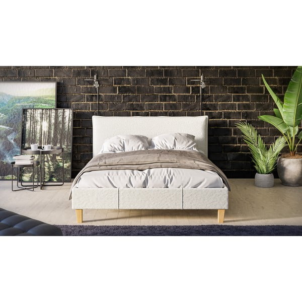 Kreemikas topitud kaheinimesevoodi koos restiga 140x200 cm Tina - Ropez-image-1