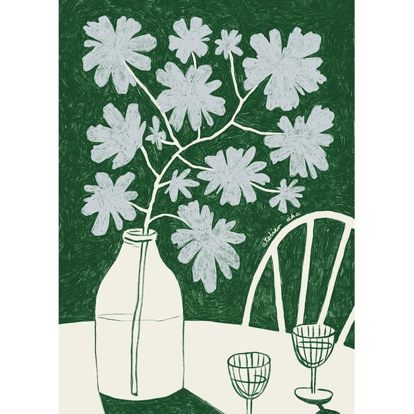 Plakat 30×40 cm Blue Flowers & Red Wine – The Poster Club