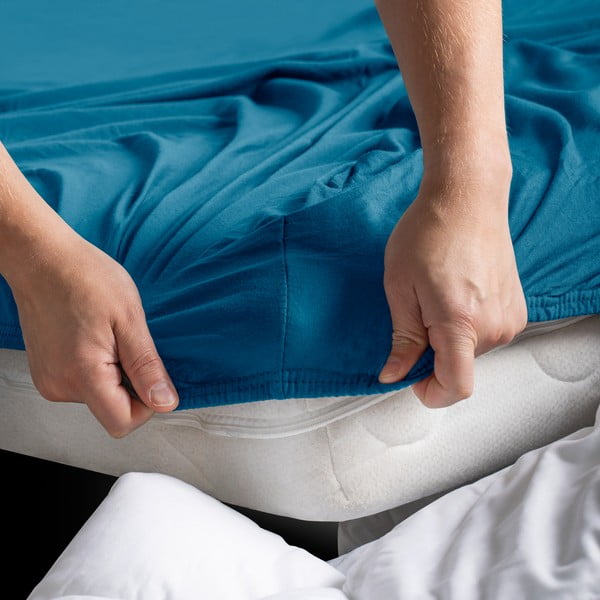 Petrooleumi värvi trikotaažist kummiga lina 180x200cm Amber - Restilo-image-3