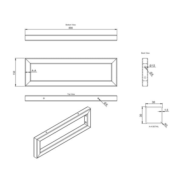 Hõbedane terasest tööpinna tugi  49x4 cm – Sapho-image-3