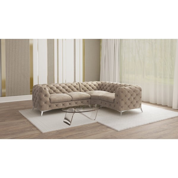 Hall-beež sametist nurgadiivan (parem nurk / L-kujuline) Chelsea – Ropez-image-1