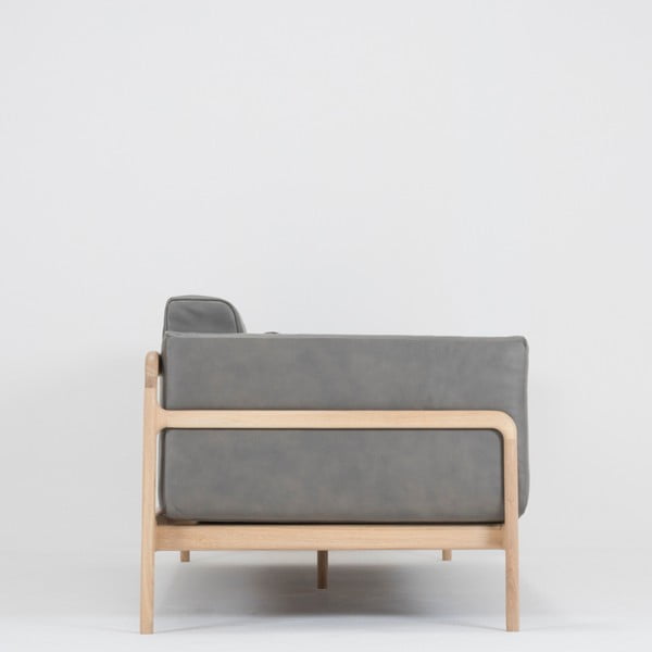 Tumehall puhvloomanahast diivan täispuidust tamme konstruktsiooniga , 240 cm Fawn - Gazzda-image-4