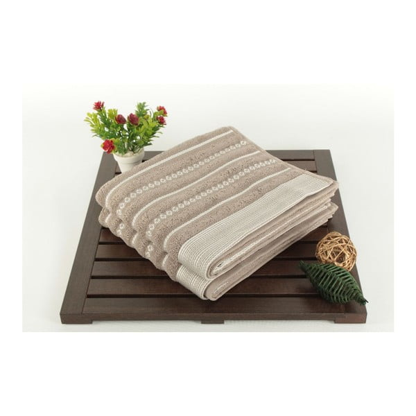 Sada dvou ručníků s pruhovaným vzorem v šedé a krémově barvě Nature Touch, 90 x 50 cm