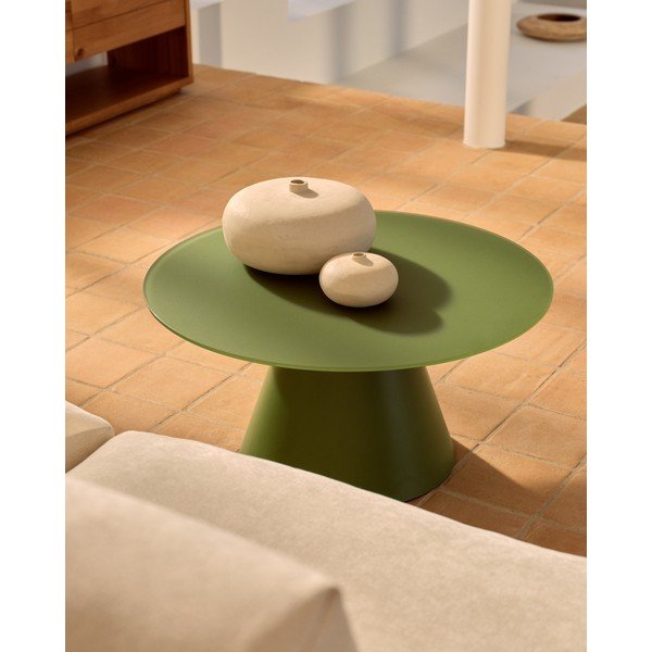 Roheline ümmargune diivanilaud klaasist pealispinnaga ø 80 cm Wilshire - Kave Home-image-1
