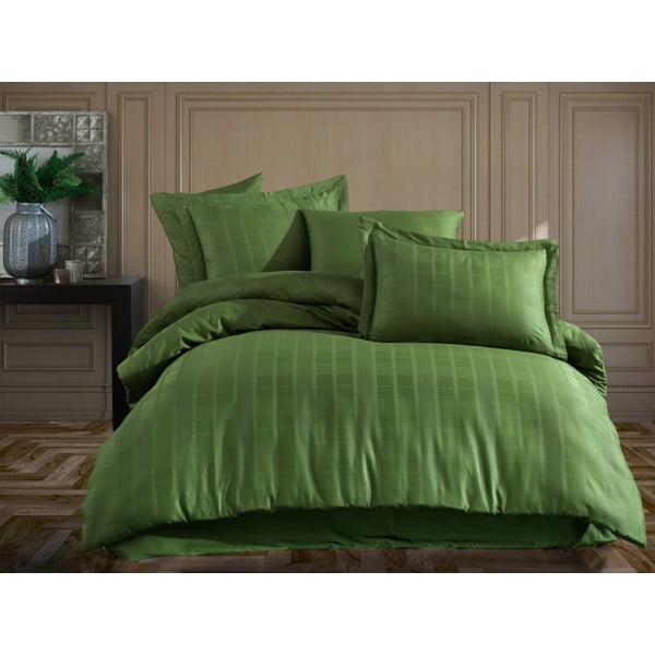 Roheline puuvillasatiinist kahekordne voodipesu koos voodipesu ja voodiplaadiga 240x260 cm Ekose - Mijolnir