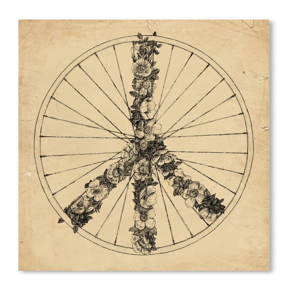Béžový plakát Americanflat Peace & Bike, 42 x 30 cm