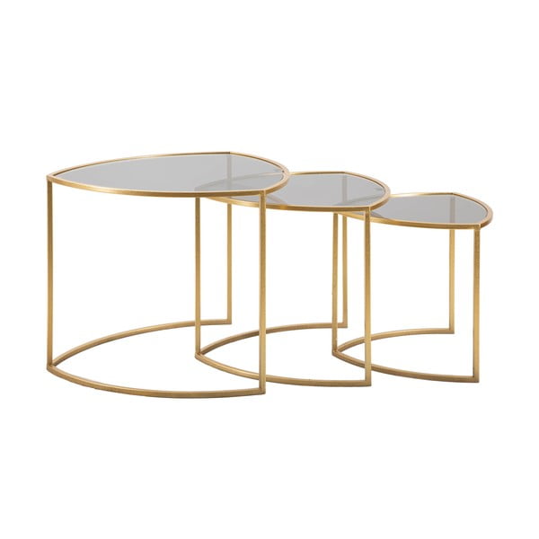 Ümmargused klaaspinnaga kuldsed diivanilauad 3tk komplektis ø 60 cm Triangle – Mauro Ferretti-image-4