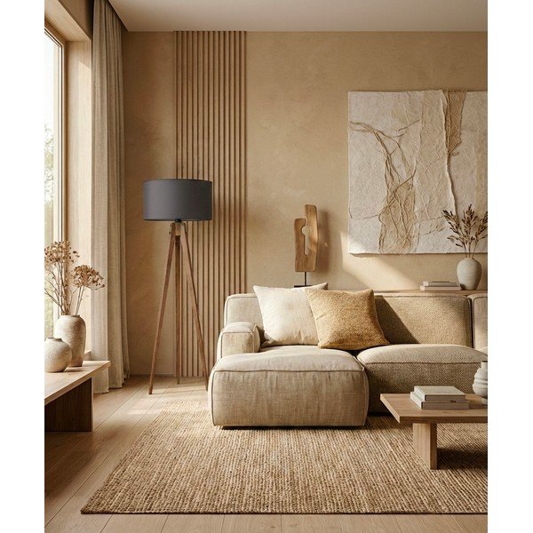 Must-pruun põrandavalgusti tekstiilist varjuga (kõrgus 153 cm) Tripod - Opviq lights-image-1