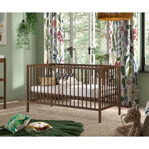 Pruun pöögipuidust eemaldatava külje/reguleeritava kõrgusega võrevoodi 70x140 cm Dino - Vipack-image-1