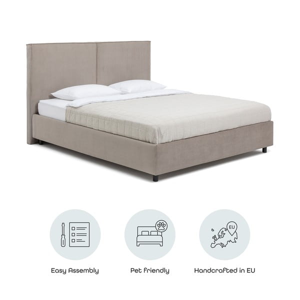 Taupe polsterdatud kaheinimesevoodi koos voodipõhja ja panipaigaga 160x200cm Myra Bold - Bonami Selection-image-4
