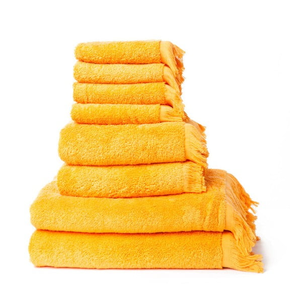 Set 4 žlutých osušek a 4 ručníků z čisté bavlny Casa Di Bassi Basic