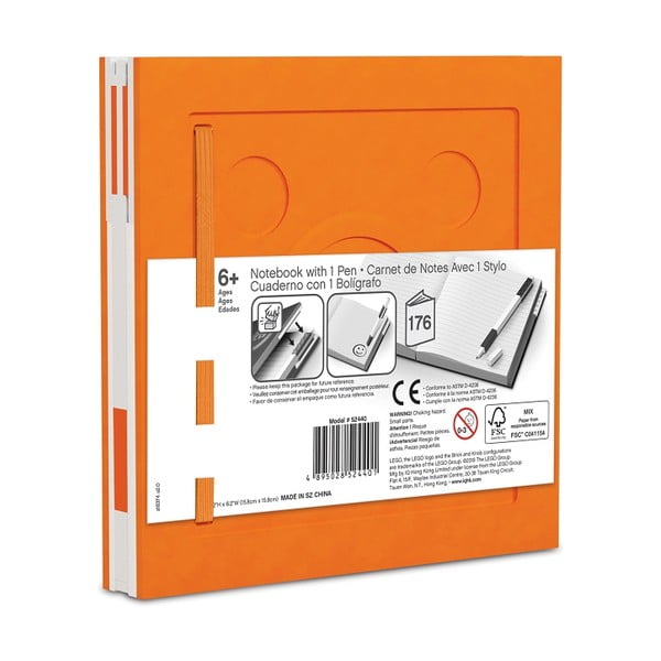 Oranž ruudukujuline märkmik geelpliiatsiga , 15,9 x 15,9 cm - LEGO®-image-2