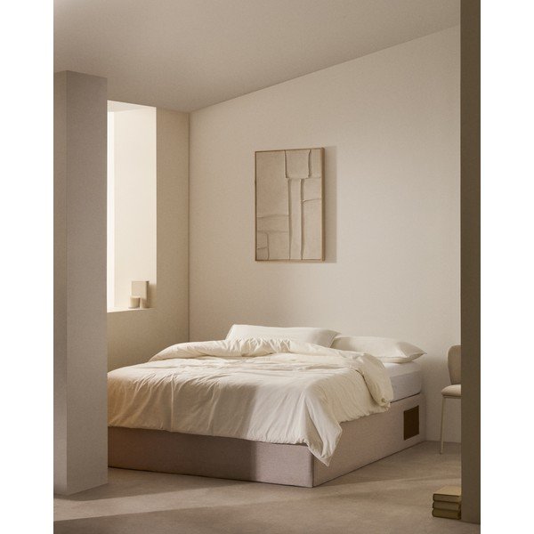 Beež polsterdatud kaheinimesevoodi koos panipaigaga 160x200 cm Matters - Kave Home-image-1