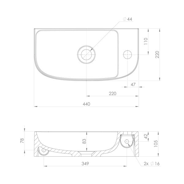 Valge väike vannitoa valamu  mineraalkomposiit 44x22 cm Alga – Sapho-image-4