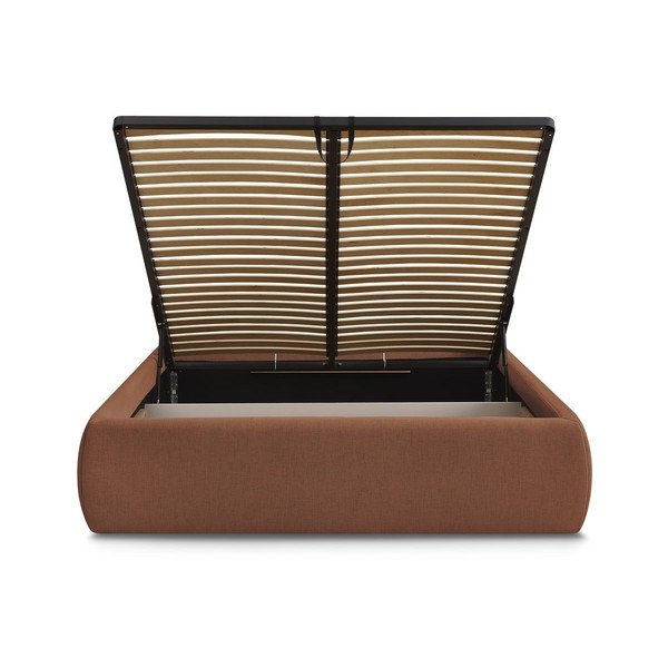 Oranž polsterdatud kaheinimesevoodi koos panipaiga ja voodipõhjaga, ilma peatsita 160x200 cm Inera - Bobochic Paris-image-4