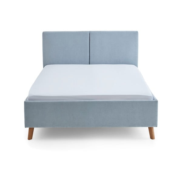 Helesinine polsterdatud kaheinimesevoodi liistudest raamiga 140x200 cm Piano - Meise Möbel-image-3